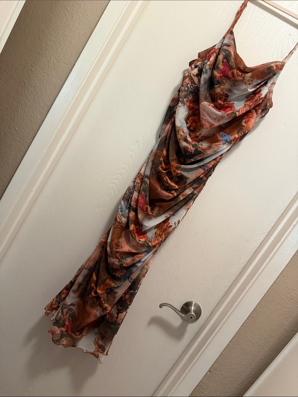 Floral Cowl Neck Slip Dress in Rust and Multicolor